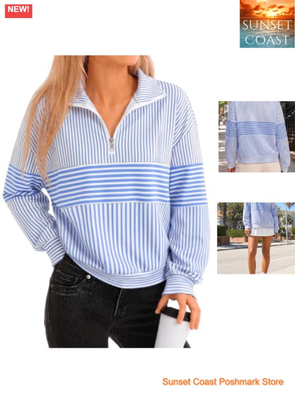 Womens Quarter Zip Color Block Sweatshirt Oversized Pullover